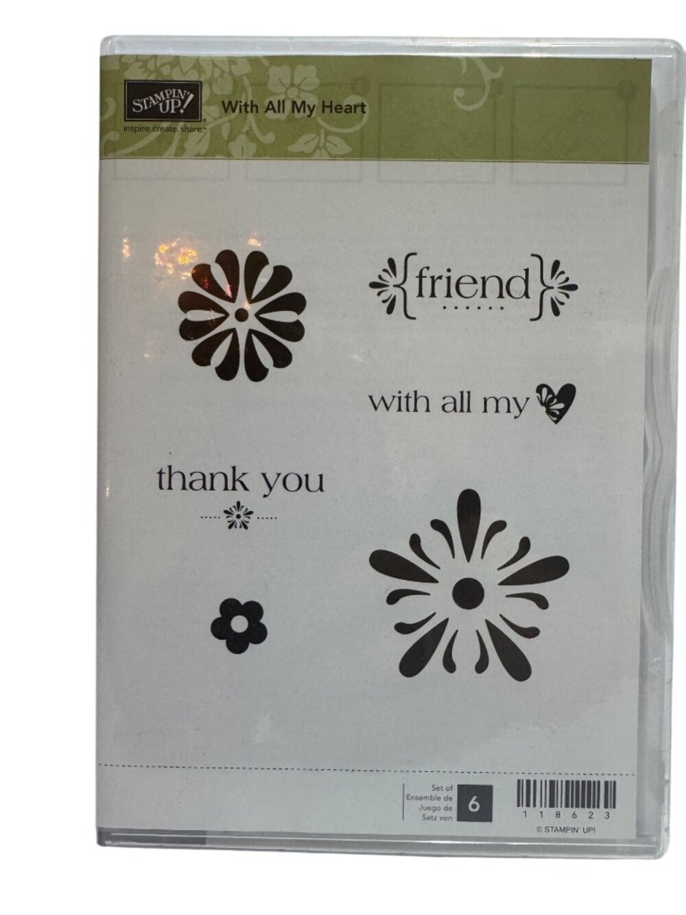Stampin Up With All My Heart Rubber Stamp Set 6 Designs Flower & Sentiment Craft